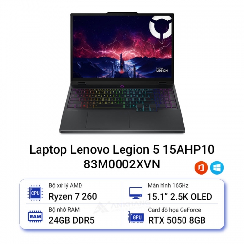 Laptop Lenovo Legion 5 15AHP10 OLED 83M0002XVN (AMD Ryzen 7 260 | RTX 5050 8GB | 15.1 inch WQXGA OLED | 24 GB | 512GB | Win 11 | Đen)