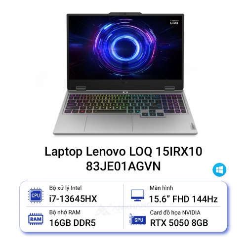 Laptop Lenovo LOQ 15IRX10 - 83JE01AGVN (i7-13645HX/ GeForce RTX 5050/ 16GB/ 512GB/ Windows 11 Home SL)
